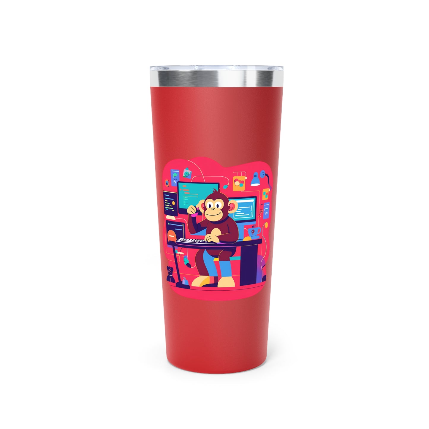 Cute Monkey Gamer Tumbler, 22oz Copper Insulated Drinkware, Perfect for Work & Play, Birthday Gift, Travel Mug, Fun Desk Accessory
