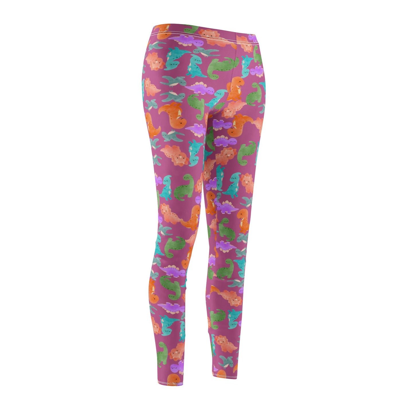 Womens Midrise Casual Leggings Rainbow Dinos Light Pink
