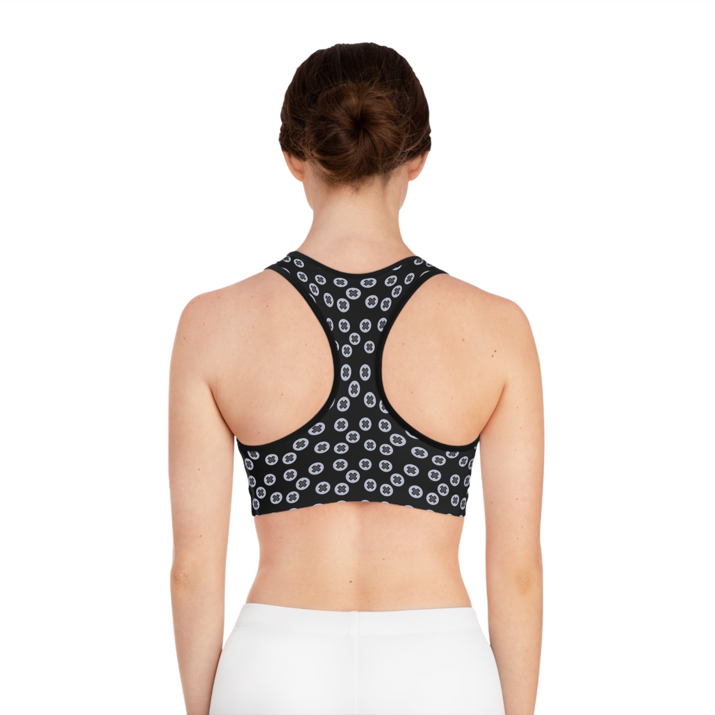 Patterned Sports Bra - Stylish Activewear for Fitness, Gym or Yoga- Screwed - Black