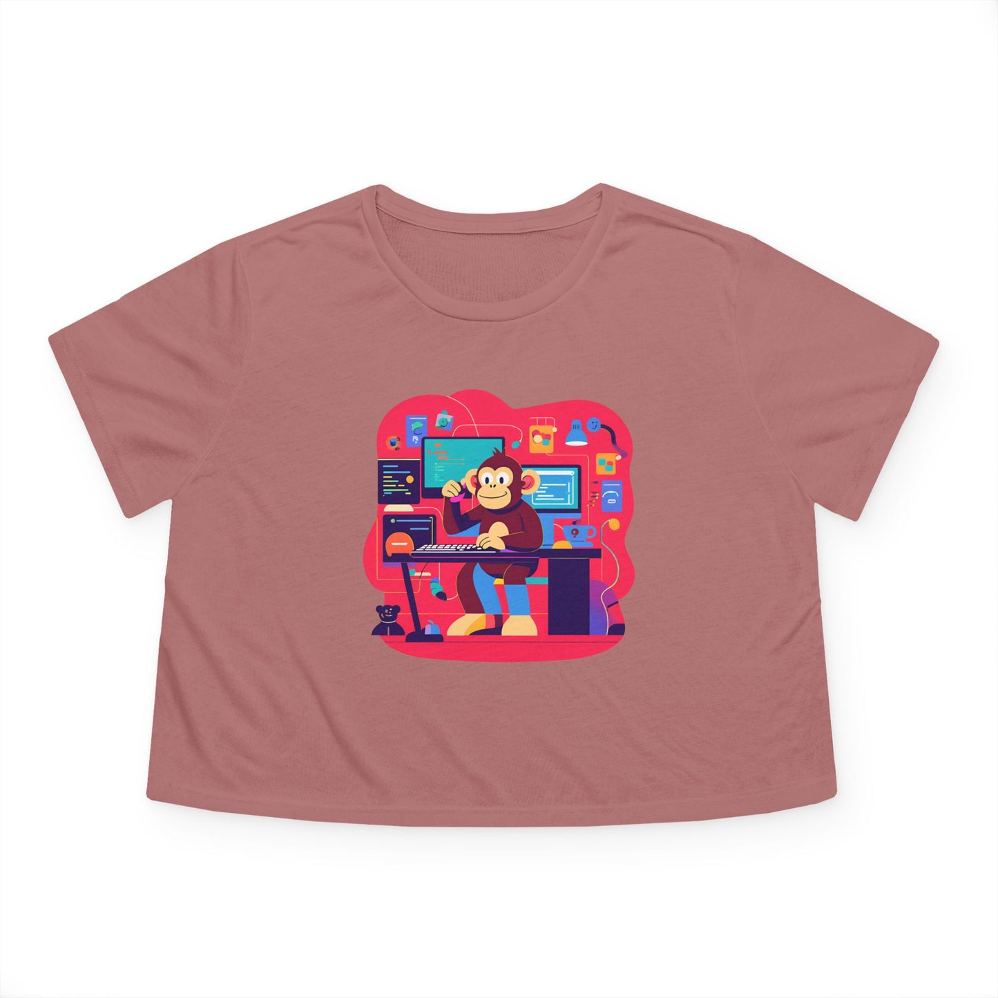 Retro Gamer Women's Flowy Cropped Tee, Cute Graphic Tee, Casual Wear, Gift for Gamers, Fun Summer Top, Kids Birthday Present