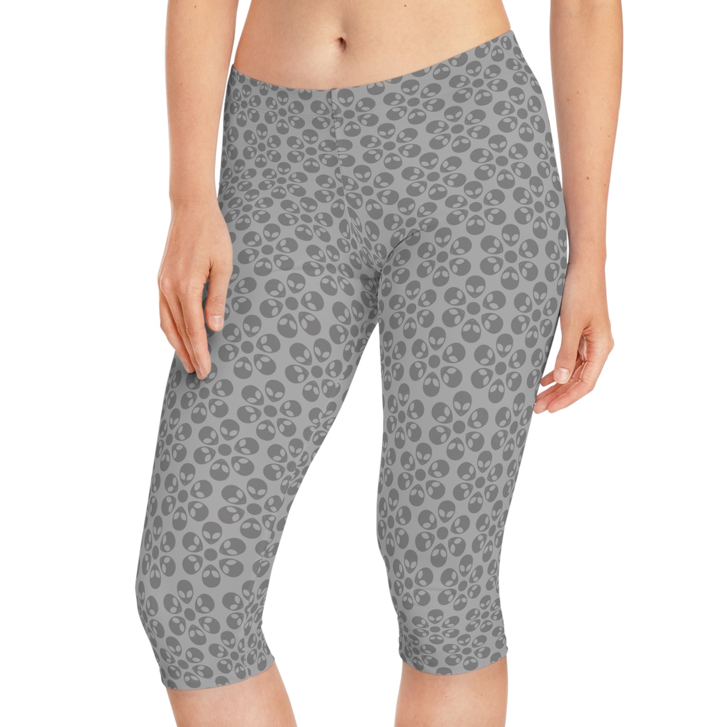 Womens Capri Leggings Alien Flowers Light Grey