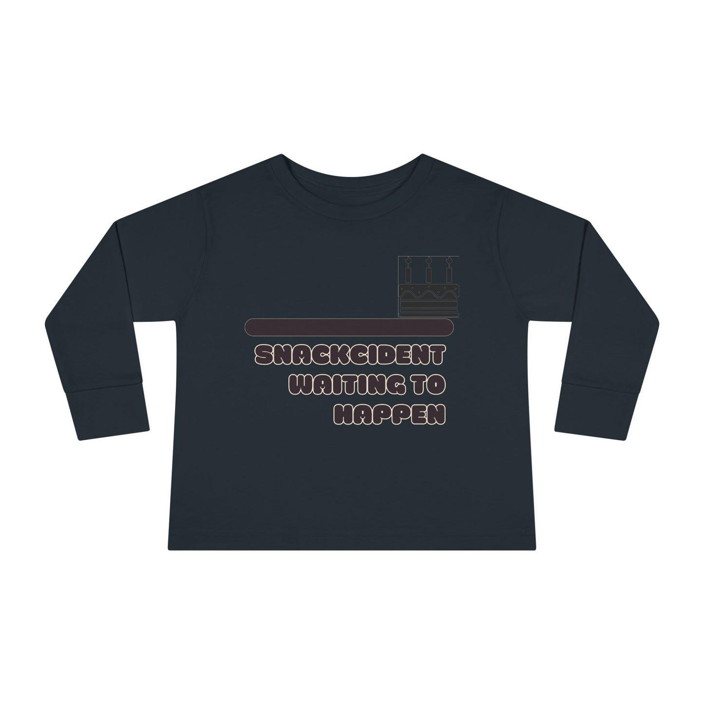 Snackcident Waiting to Happen Toddler Long Sleeve Tee | Cute Kids Shirt | Fun Gift for Birthdays, Playdates, Parties, Food Lovers