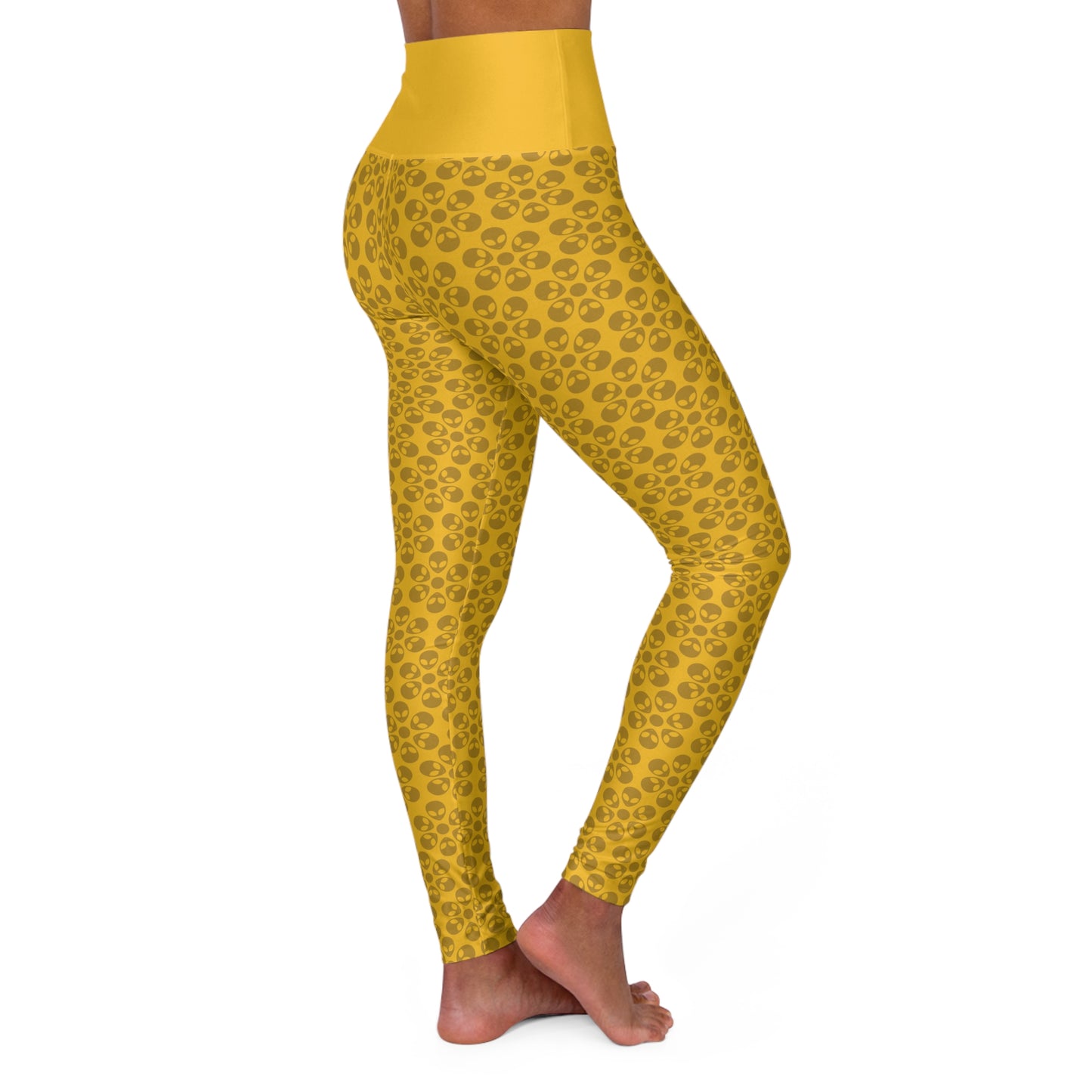 Stylish High Waisted Yoga Leggings Activewear Fitness Leggings Workout Pants Gift for Her Yoga Apparel Alien Flowers Yellow