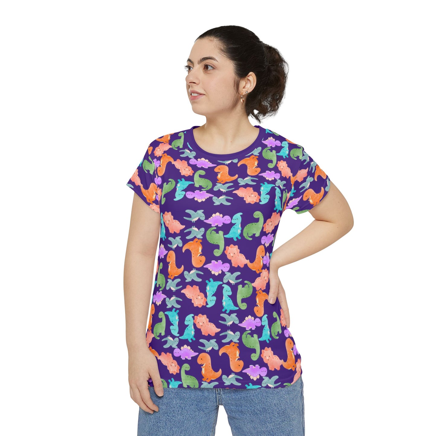 Vibrant Dino Shirt Cute Summer Tee Beachwear Casual Outfit Gift for Ocean Lovers Rainbow Dinos Purple