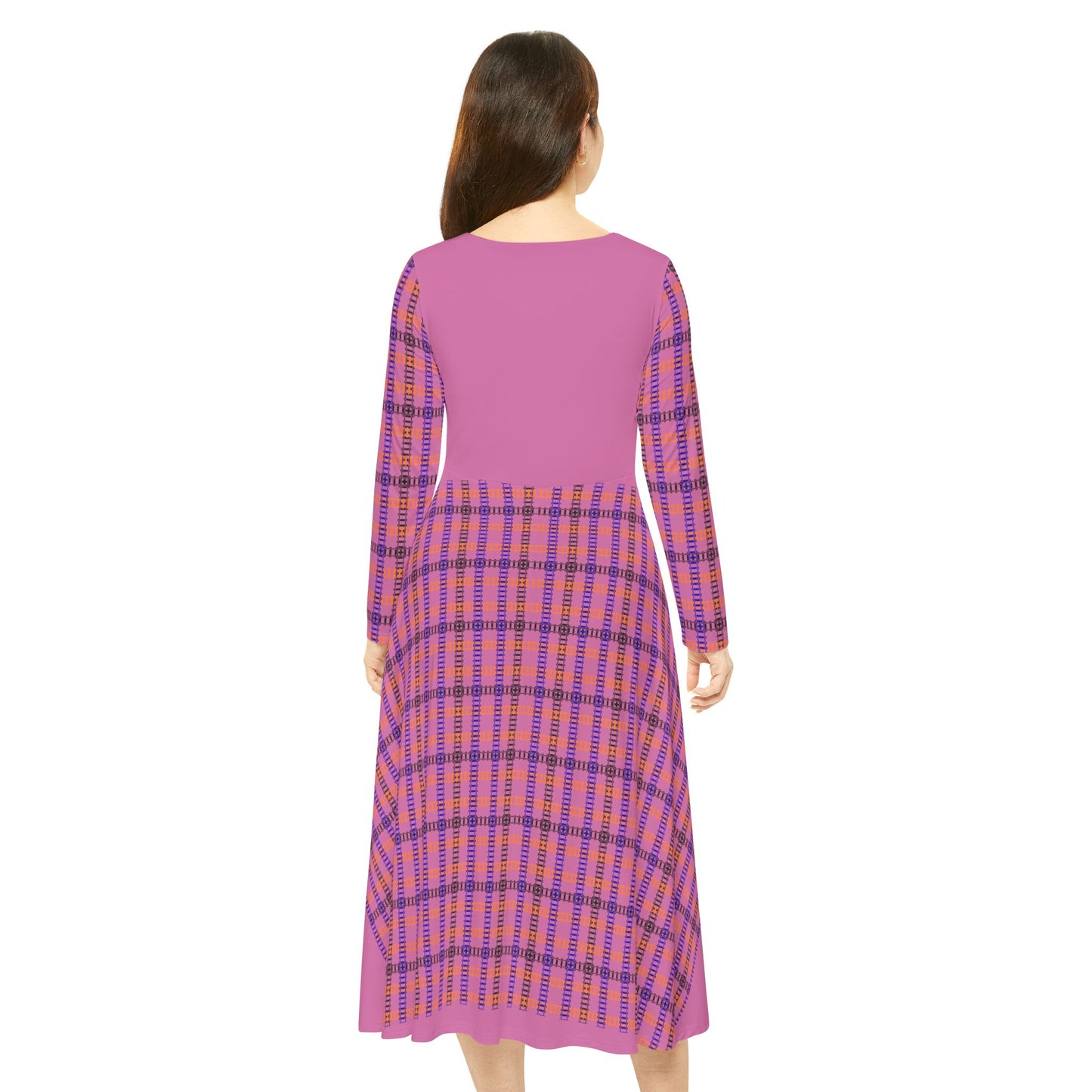 Plaid Long Sleeve Dance Dress for Women Stylish Dancewear Perfect for Performances Dance Recitals and Casual Outfits Train Tracks Light Pink