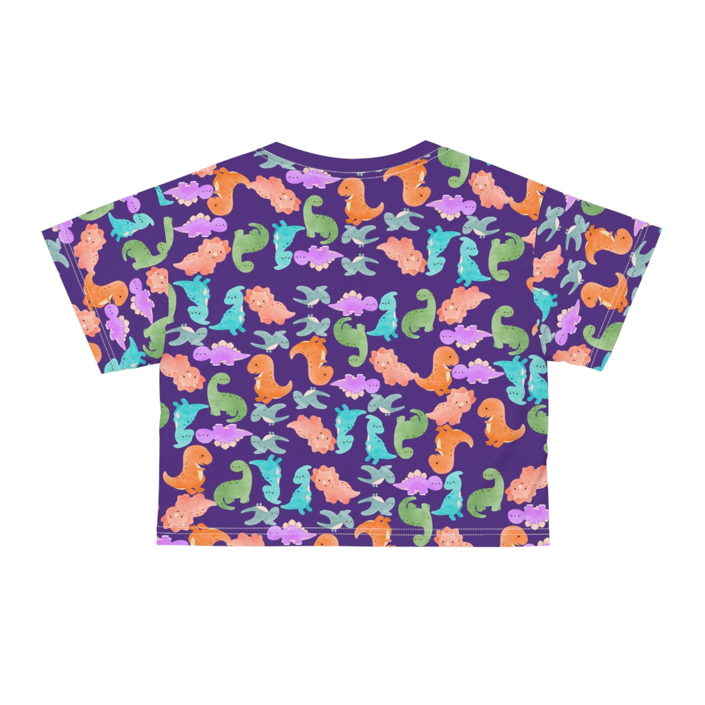 Whimsical Dinosaur Crop Tee for Kids Cheerful Summer Top Fun Gift for Dinosaur Lovers Playful TShirt for Birthdays Trendy Casual Wear Rainbow Dinos Purple