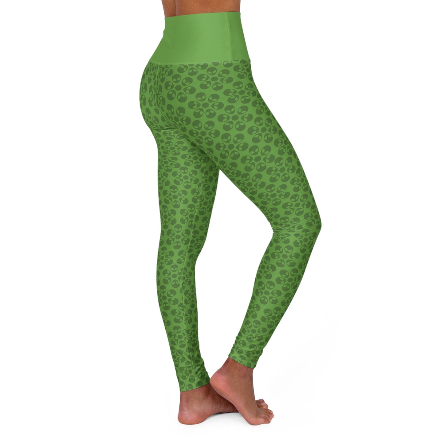 Stylish High Waisted Yoga Leggings Activewear Fitness Leggings Workout Pants Gift for Her Yoga Apparel Alien Flowers Green