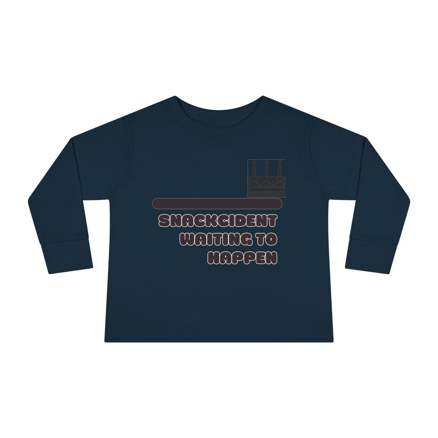 Snackcident Waiting to Happen Toddler Long Sleeve Tee | Cute Kids Shirt | Fun Gift for Birthdays, Playdates, Parties, Food Lovers