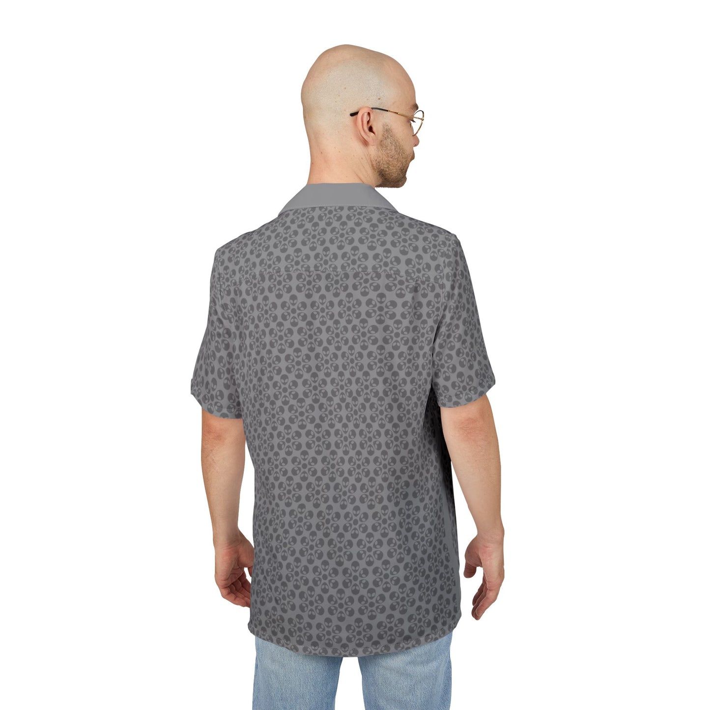 Unisex Hawaiian ButtonDown Shirt Tropical Vibe Summer Apparel Beachwear Vacation Outfit Casual Wear Alien Flowers Grey