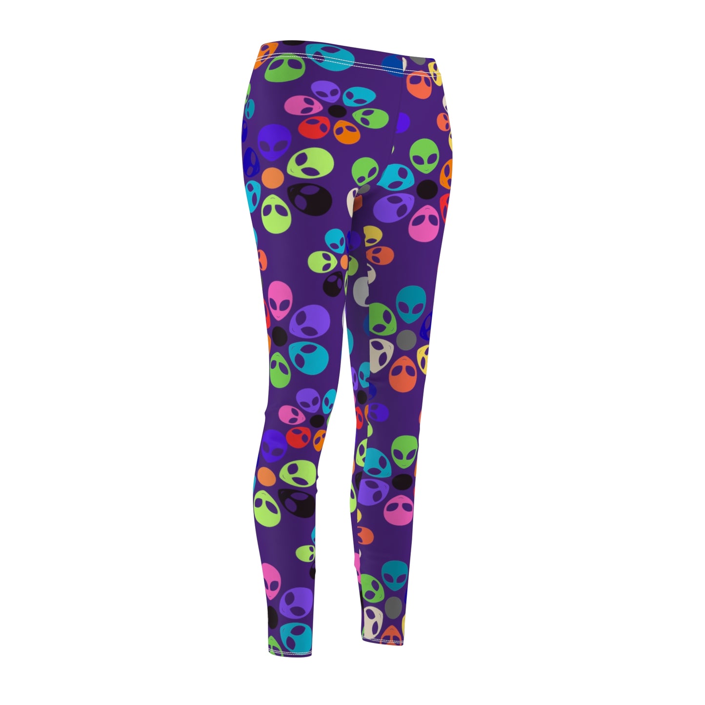 Colorful Alien Print Womens Leggings Casual Streetwear Graphic Leggings for Festivals Comfortable Activewear Unique Gift Idea Alien Rainbow Flowers Purple
