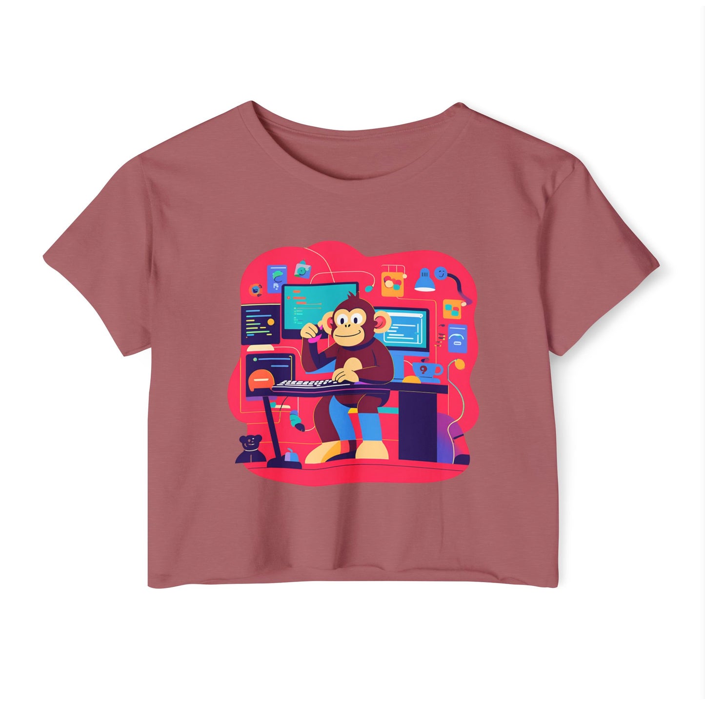Colorful DJ Monkey Festival Crop Top, Music Festival Shirt, Summer Party Top, Gift for Festival Lovers, Playful Unique T-Shirt