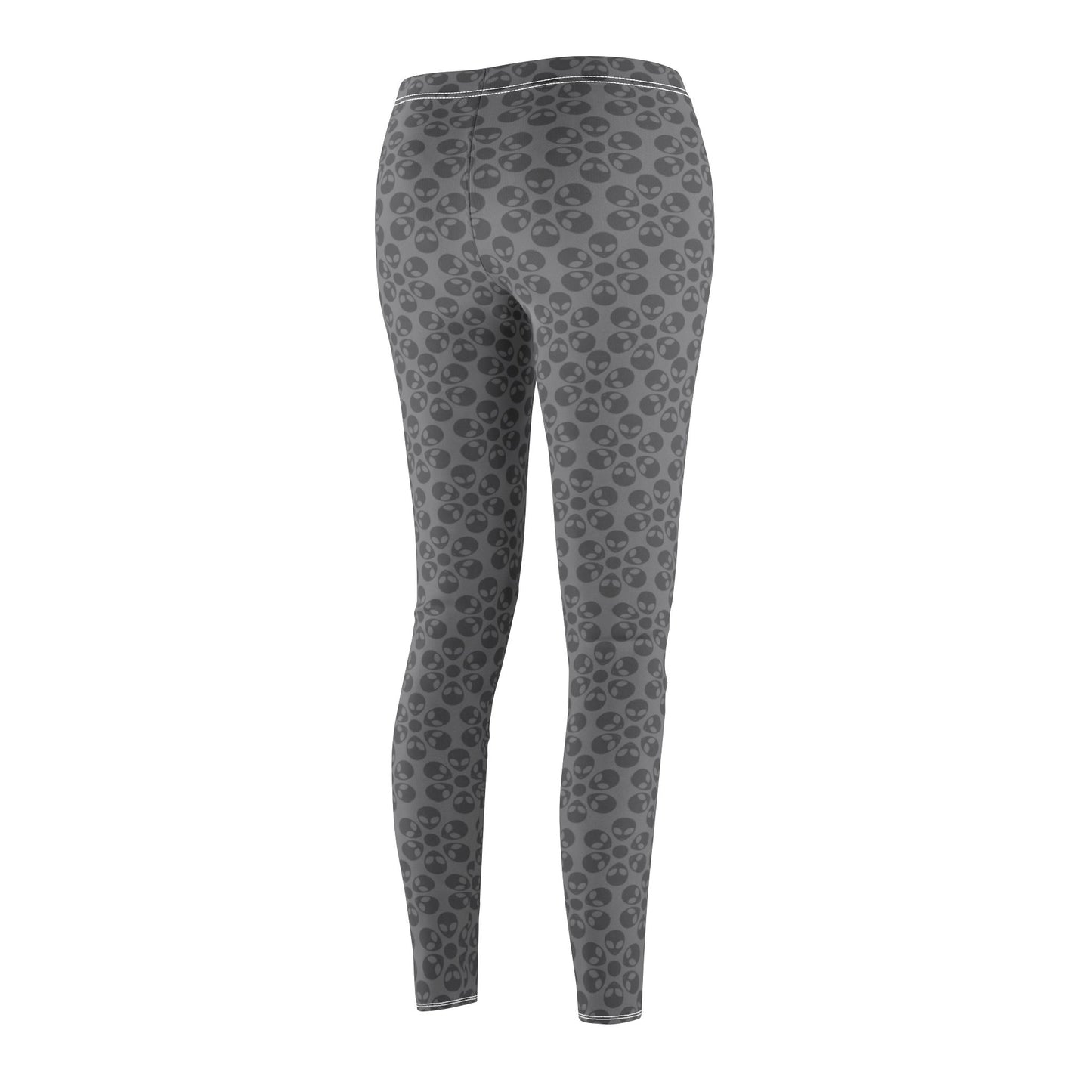 Womens Midrise Casual Leggings Alien Flowers White
