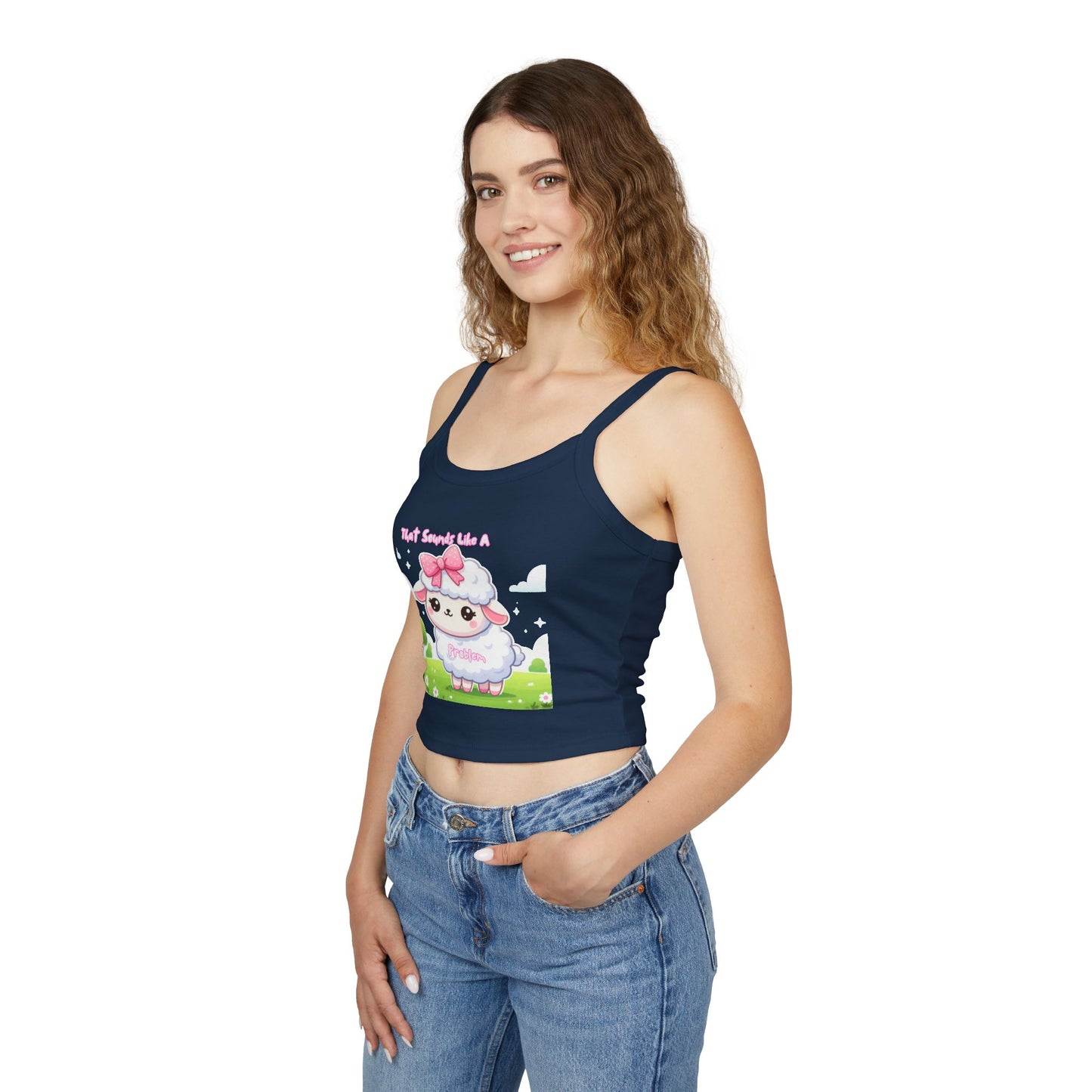 Cute Sheep Graphic Women's Spaghetti Strap Tank Top - Fun & Playful Design for Spring/Summer