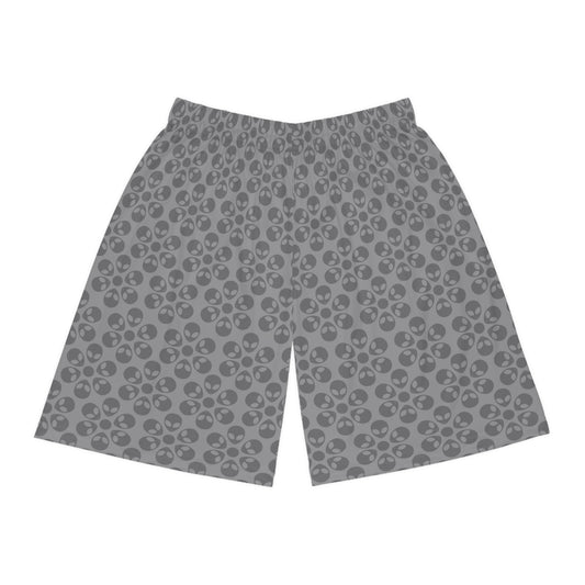 Trendy Skull Pattern Basketball Shorts Summer Activewear Sports Apparel Casual Wear Beach Shorts Gift for Basketball Lovers Alien Flowers Grey