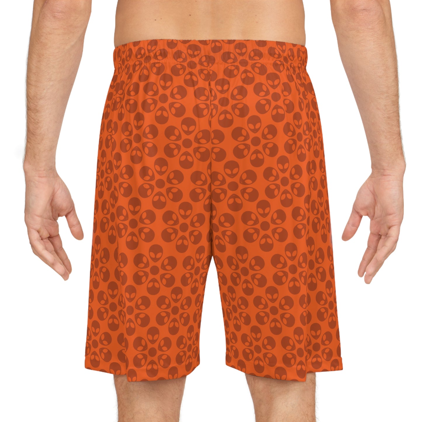 Trendy Skull Pattern Basketball Shorts Summer Activewear Sports Apparel Casual Wear Beach Shorts Gift for Basketball Lovers Alien Flowers Orange