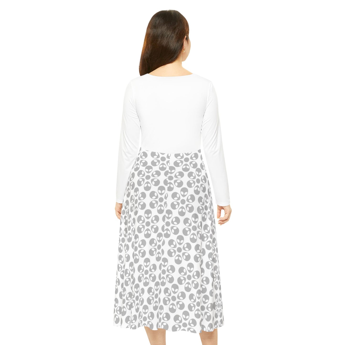 Womens Long Sleeve Dance Dress Alien Flowers White