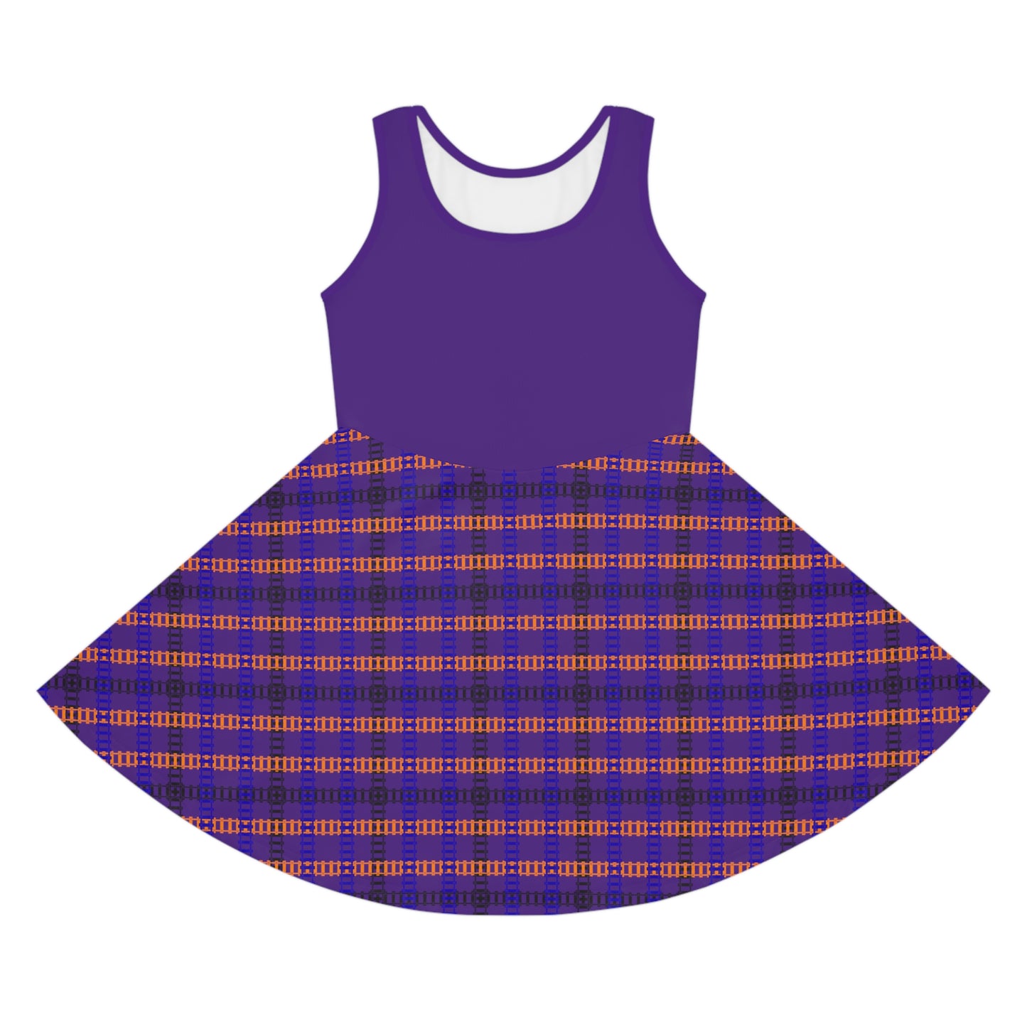 Girls Sleeveless Sundress with Playful Plaid Design Summer Dress Birthday Gift Everyday Wear Playdate Outfit Kids Fashion Train Tracks Purple