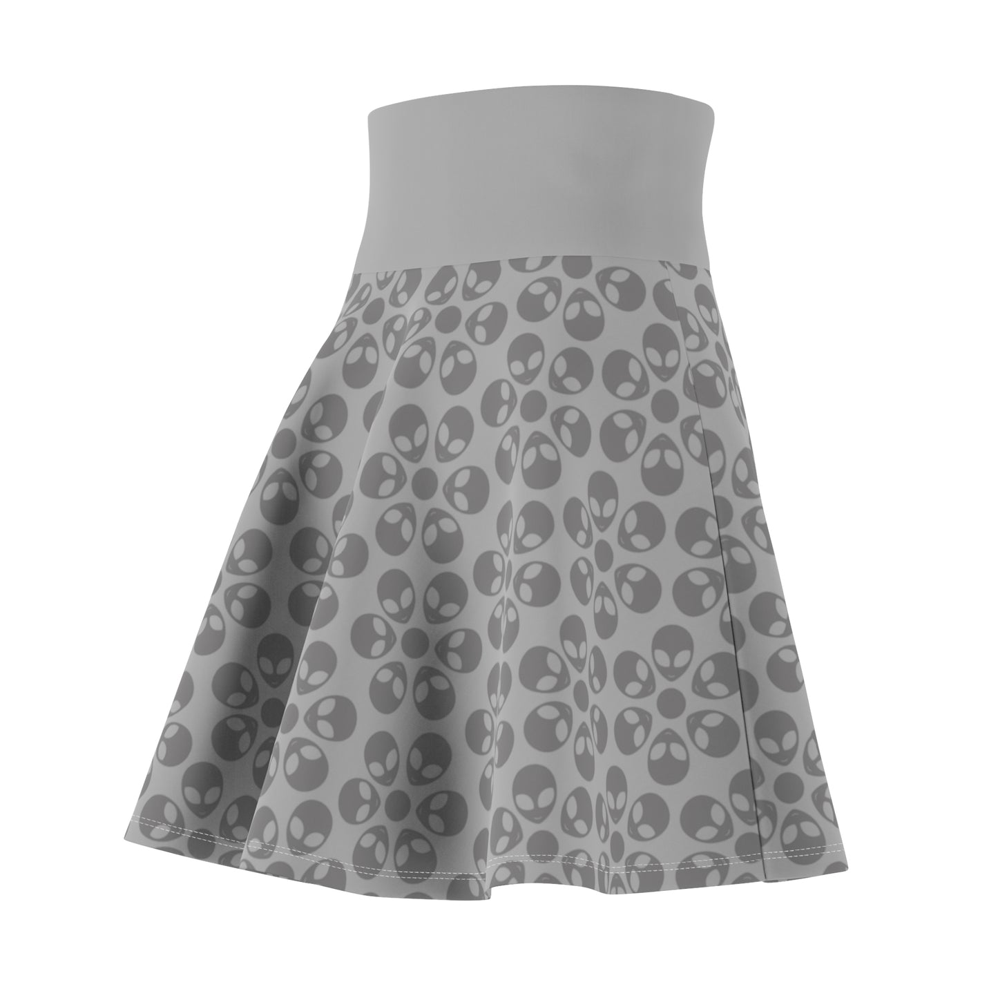 Skull Pattern Womens Skater Skirt Cute AOP Skirt Gothic Summer Wear Festival Outfit Alternative Fashion Alien Flowers Light Grey