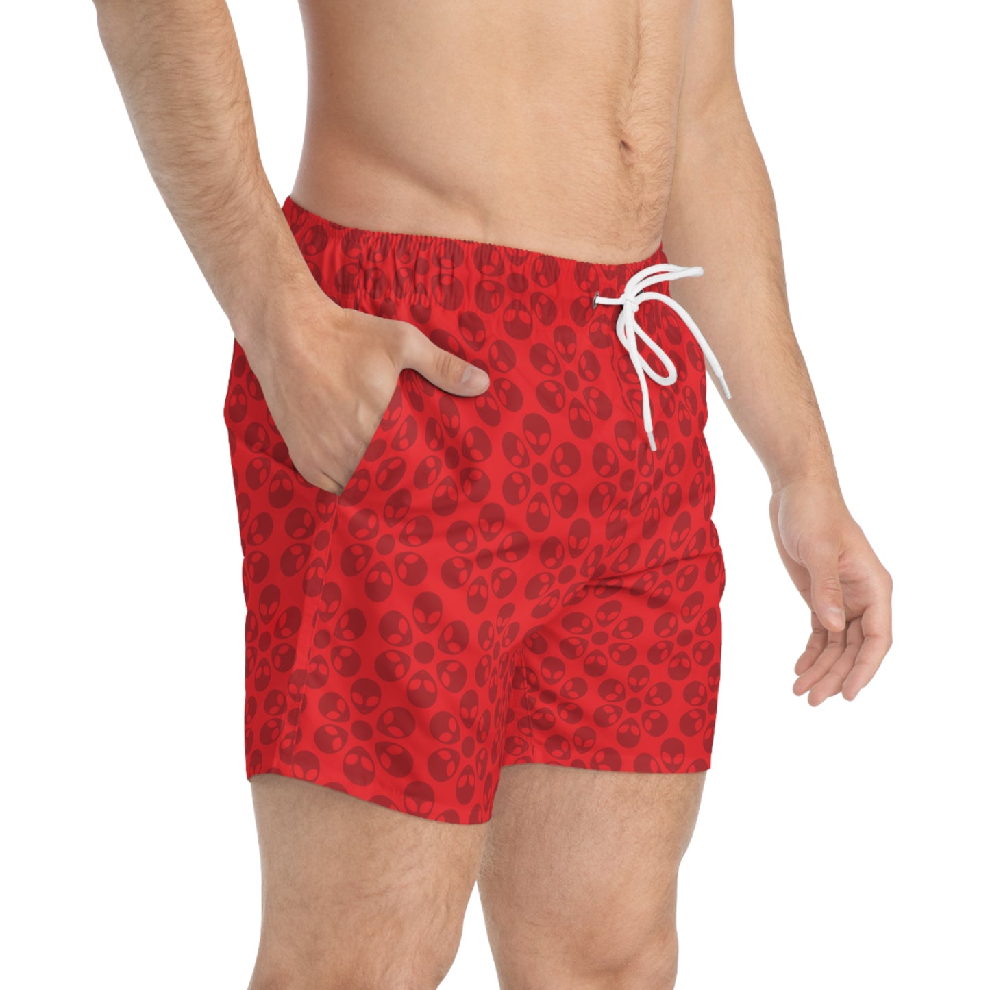Stylish AOP Swim Trunks for Beach Days Summer Fun Pool Parties Vacation Wear Gift for Him Alien Flowers Red