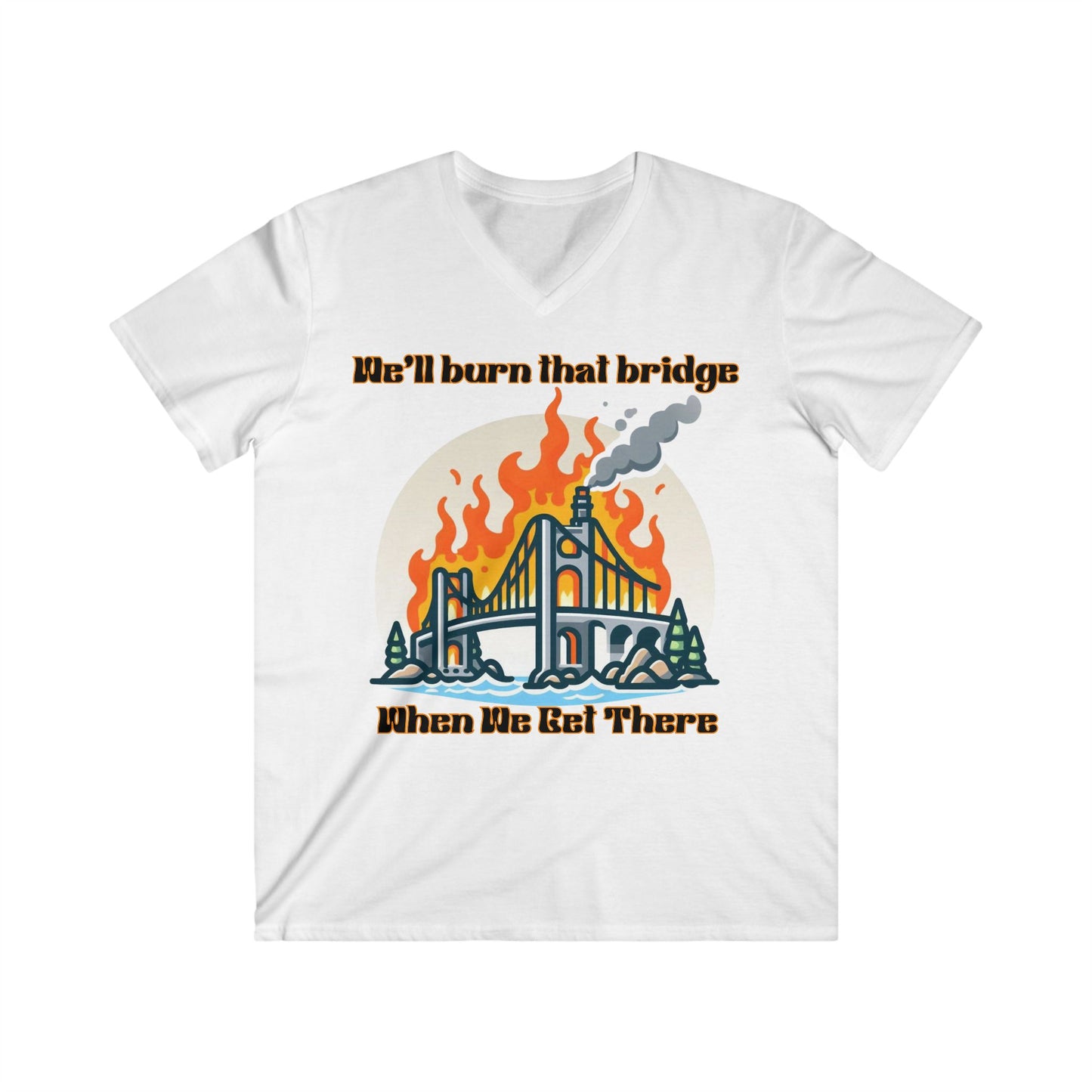 Burning Bridge - Men's Fitted V-Neck Short Sleeve Tee