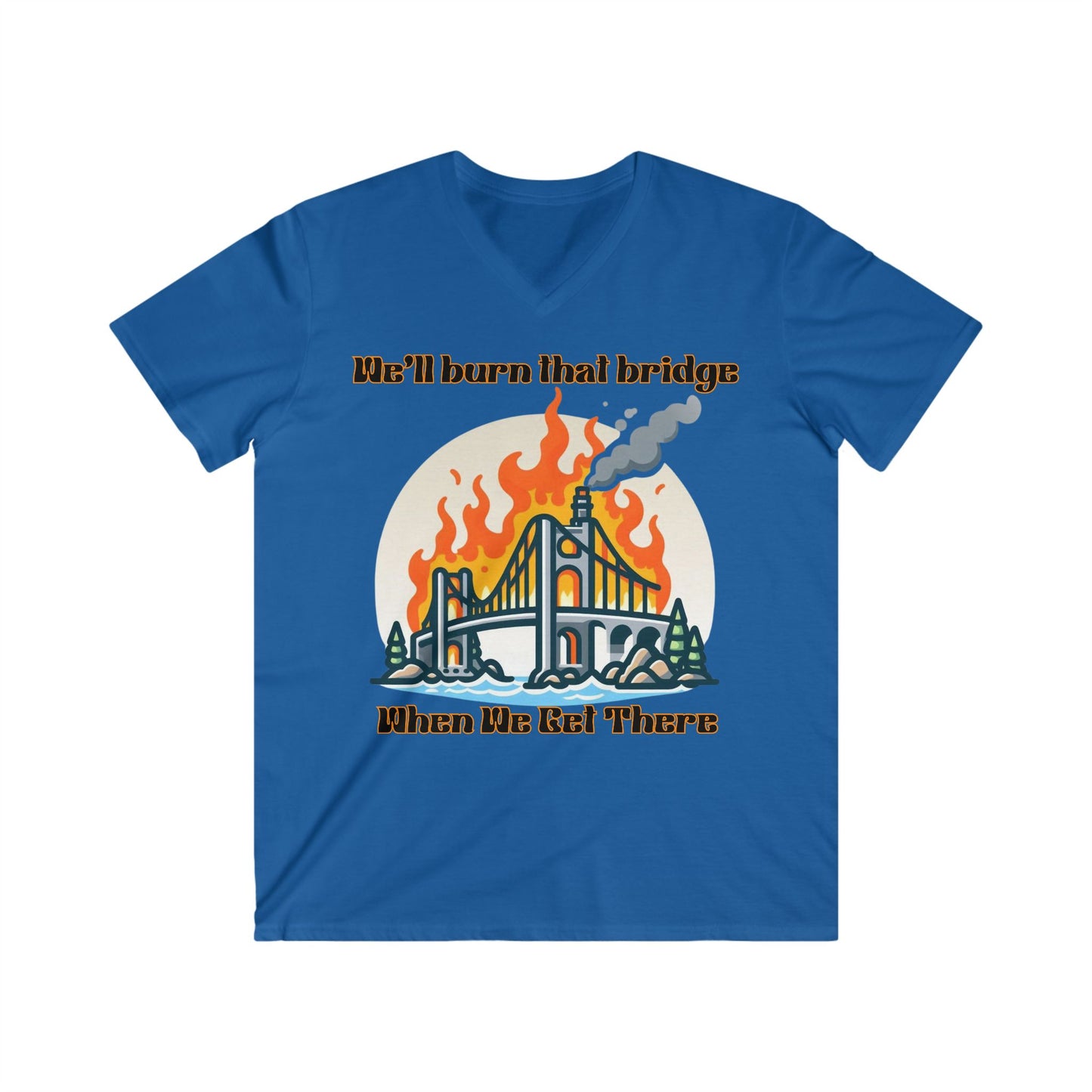 Burning Bridge - Men's Fitted V-Neck Short Sleeve Tee