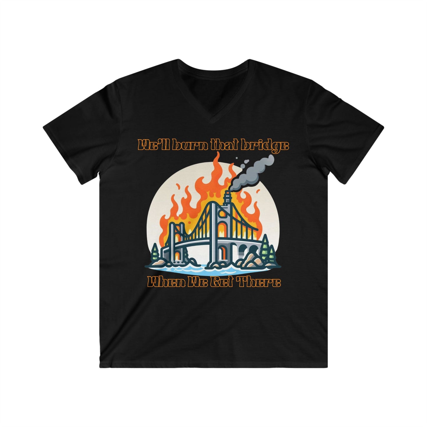 Burning Bridge - Men's Fitted V-Neck Short Sleeve Tee