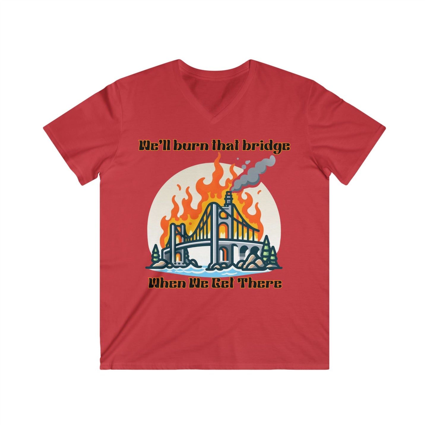 Burning Bridge - Men's Fitted V-Neck Short Sleeve Tee