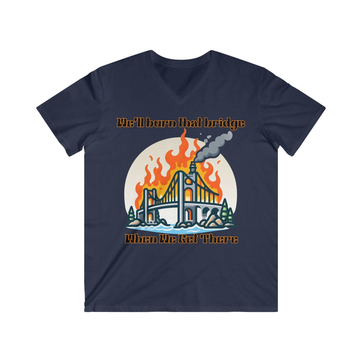 Burning Bridge - Men's Fitted V-Neck Short Sleeve Tee