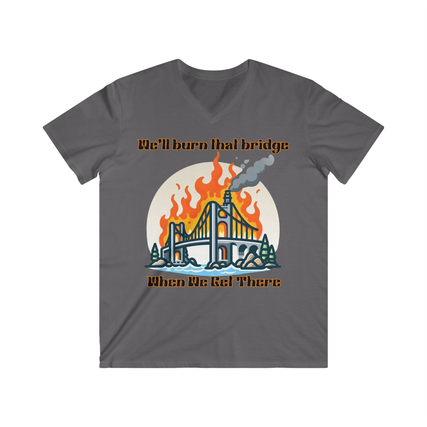 Burning Bridge - Men's Fitted V-Neck Short Sleeve Tee