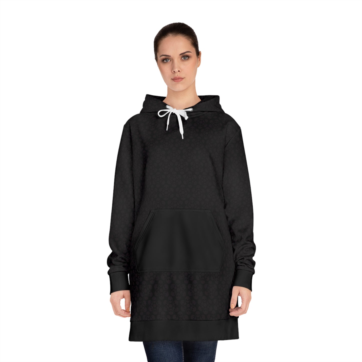 Womens Hoodie Dress Alien Flowers Black