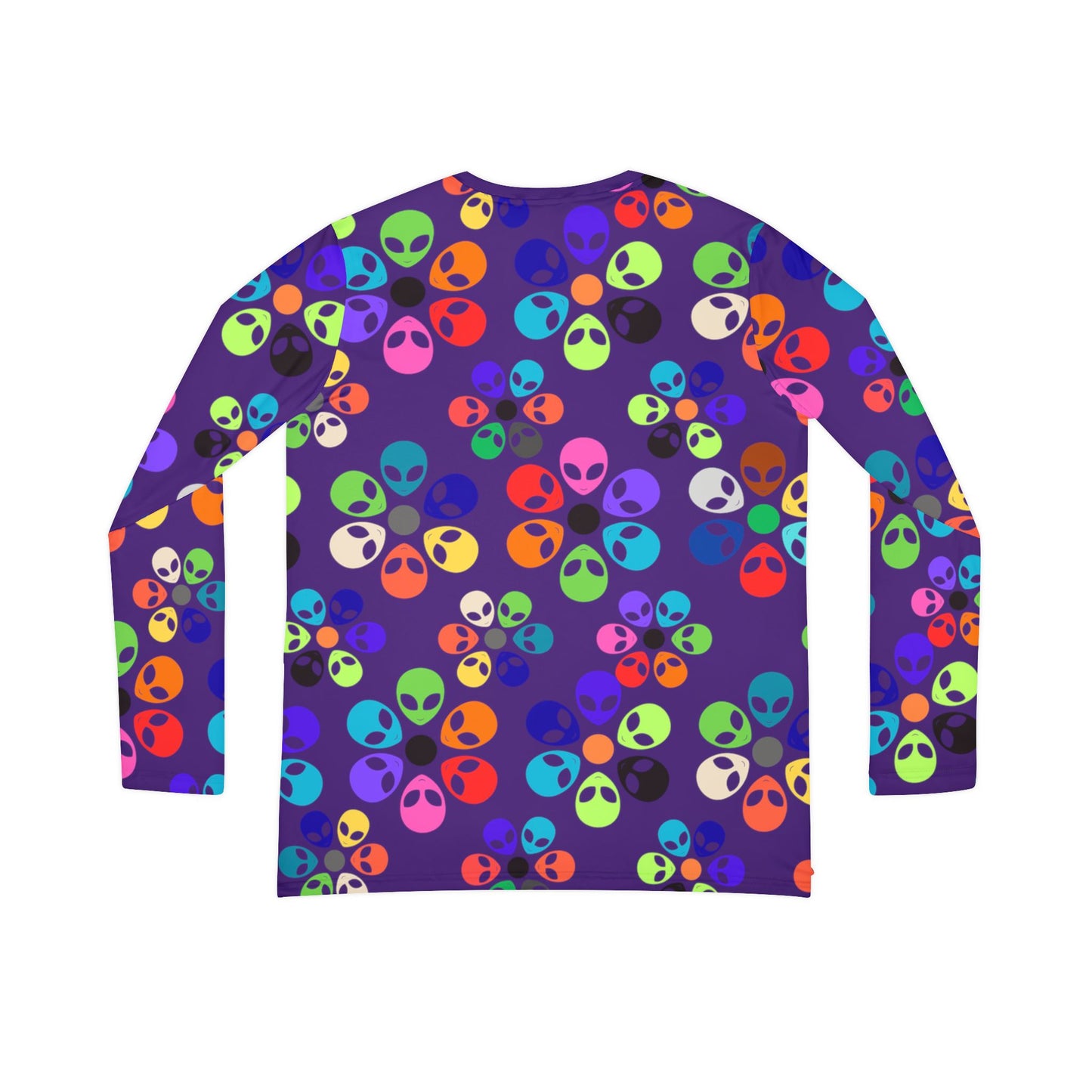 Colorful Alien Print Womens Long Sleeve VNeck Shirt Fun VNeck Tee Boho Style Top Unique Gift for SciFi Lovers Casual Everyday Wear Alien Rainbow Flowers Purple