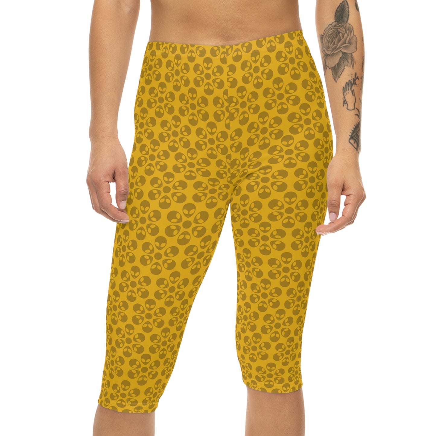 Women’s Capri Leggings Alien Flowers Yellow