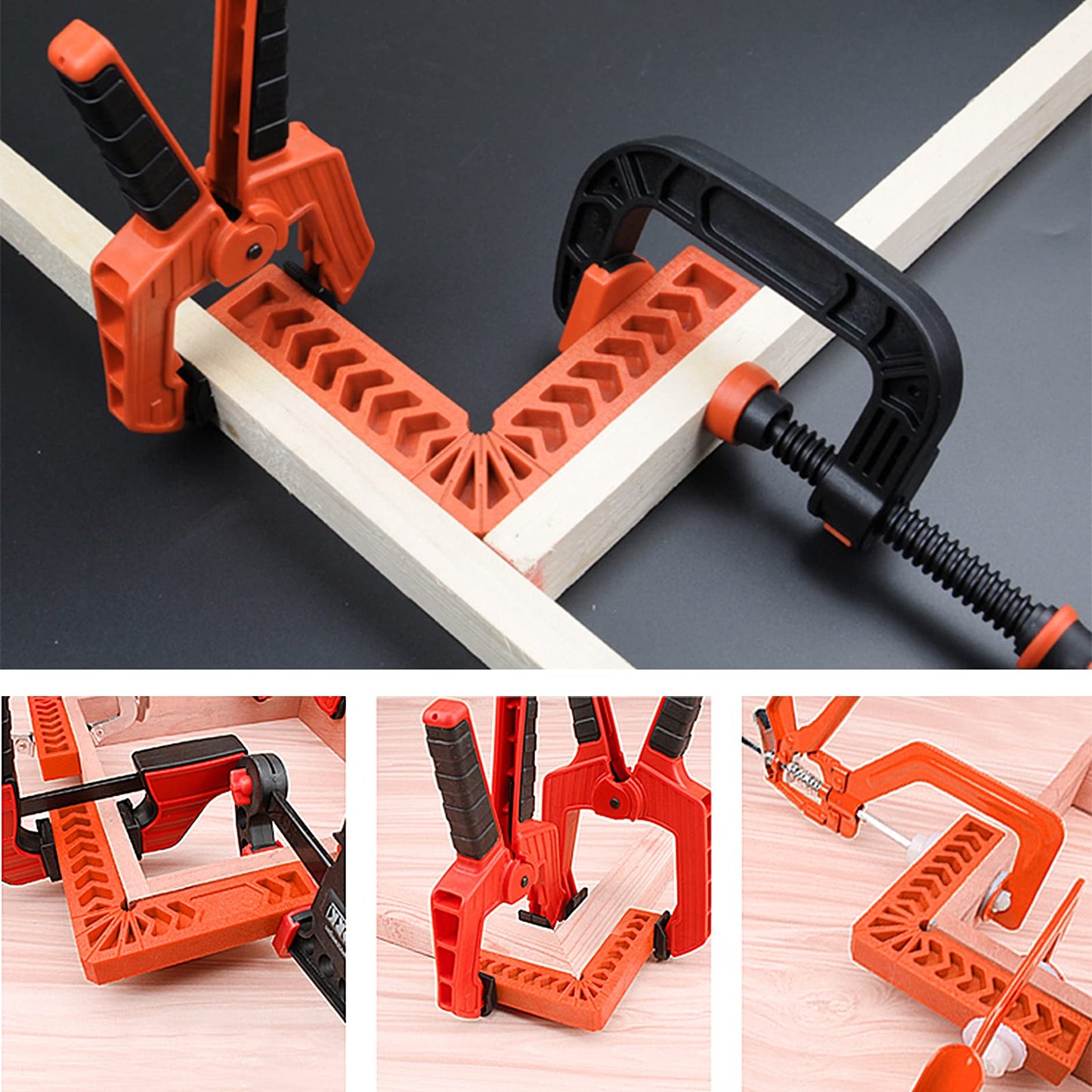 Wandefol 4pcs Positioning Squares, 90 Degree Corner Clamp, 4" Right Angle Clamps, Woodworking Tools for Picture Frames, Boxes, Cabinets or Drawers, Carpenter Square Tool