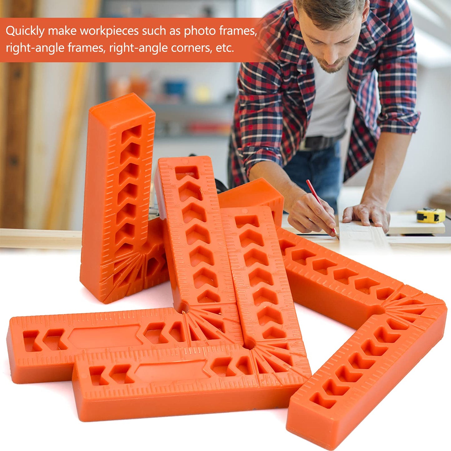 Wandefol 4pcs Positioning Squares, 90 Degree Corner Clamp, 4" Right Angle Clamps, Woodworking Tools for Picture Frames, Boxes, Cabinets or Drawers, Carpenter Square Tool