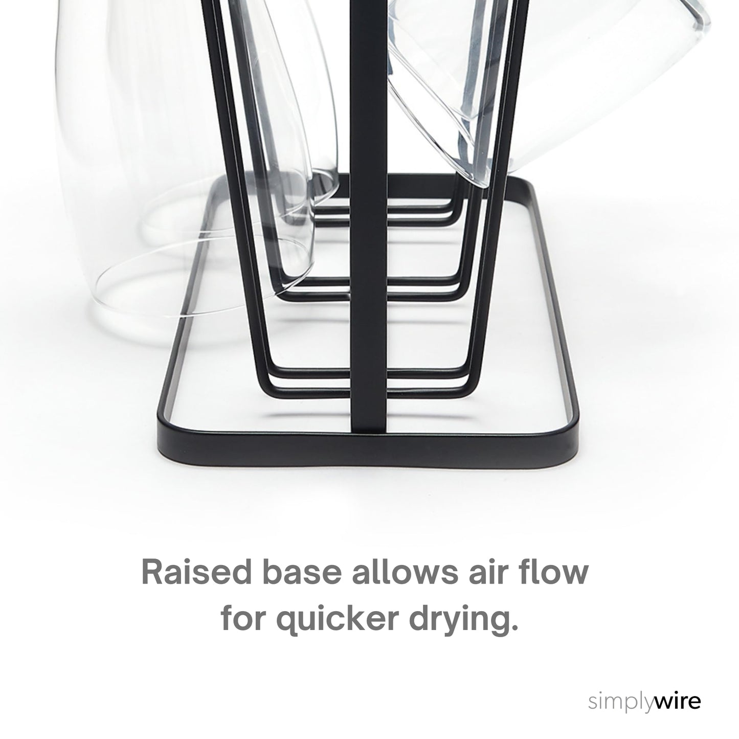 simplywire - Glass Drying Rack - Bottle Drainer - Draining Board Organiser – 6 Hooks - Black Powder Coated Steel