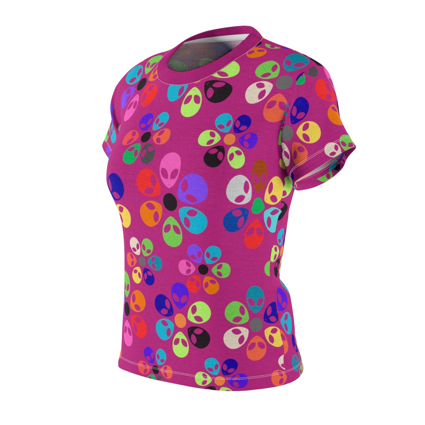 Colorful Alien Print Tee Fun Casual Shirt Unique Gift for SciFi Fans Festival Wear Statement Tee Summer Top Alien Rainbow Flowers Pink