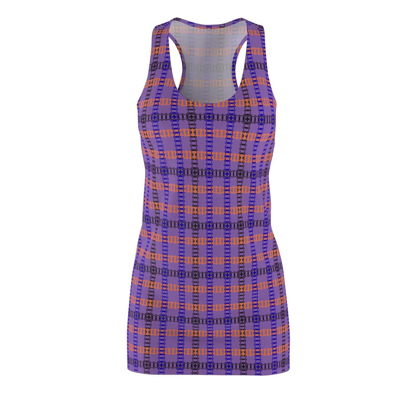 Vibrant Plaid Racerback Dress for Effortless Style Casual Summer Wear Festival Fashion Beach CoverUp Everyday Comfort Train Tracks Light Purple