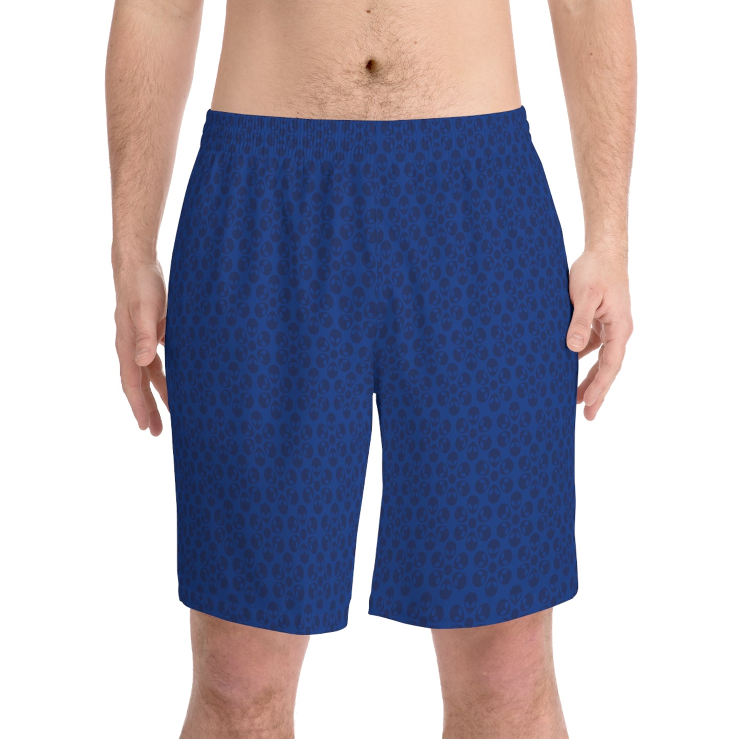 Mens Elastic Beach Shorts Alien Flowers Dark Blue