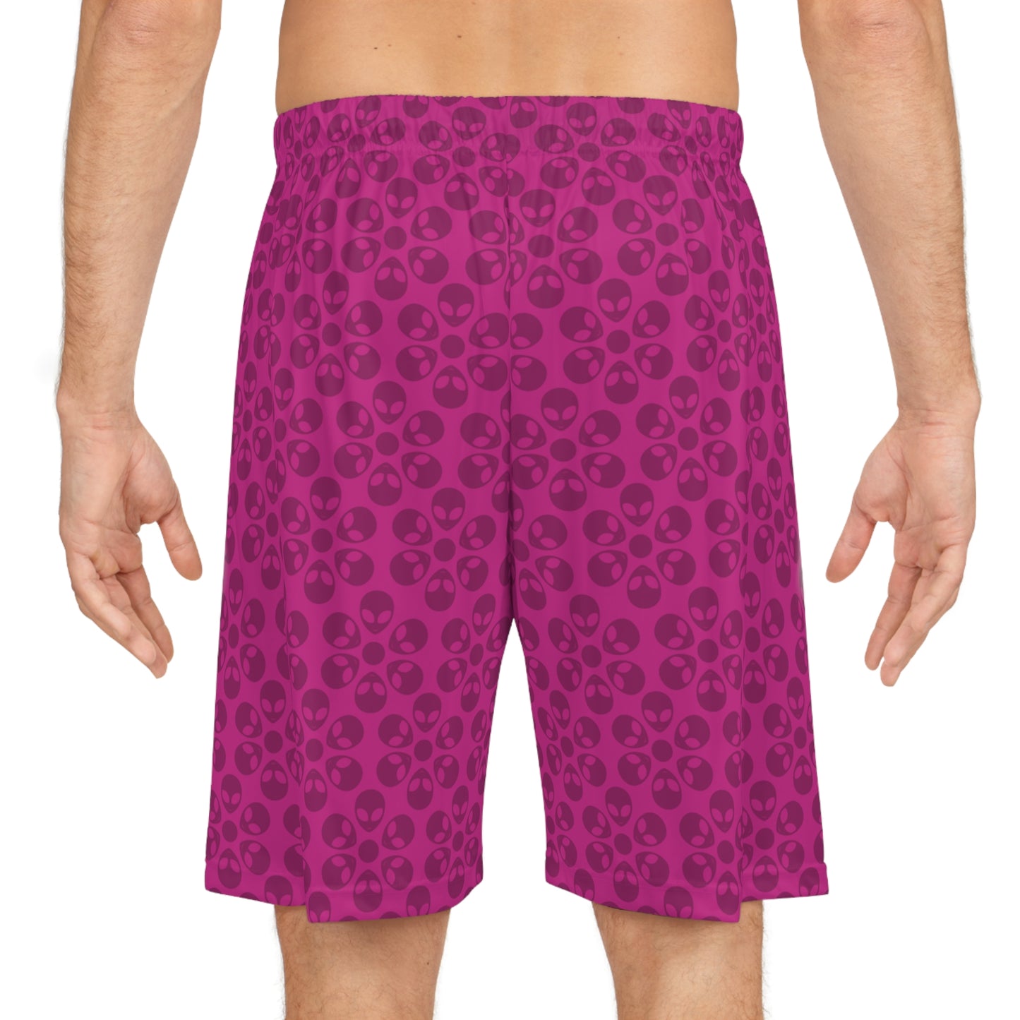 Trendy Skull Pattern Basketball Shorts Summer Activewear Sports Apparel Casual Wear Beach Shorts Gift for Basketball Lovers Alien Flowers Pink