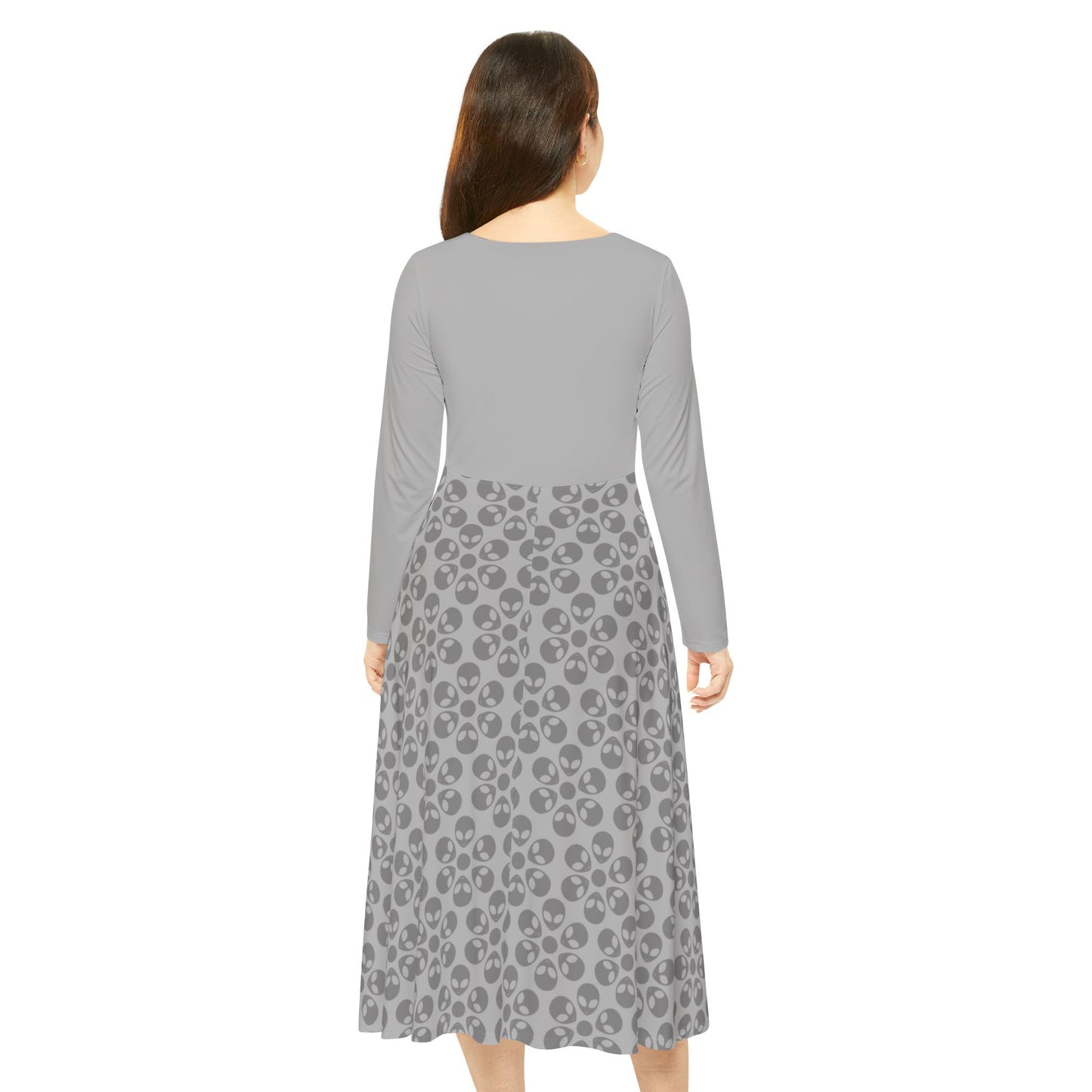 Womens Long Sleeve Dance Dress Alien Flowers Light Grey