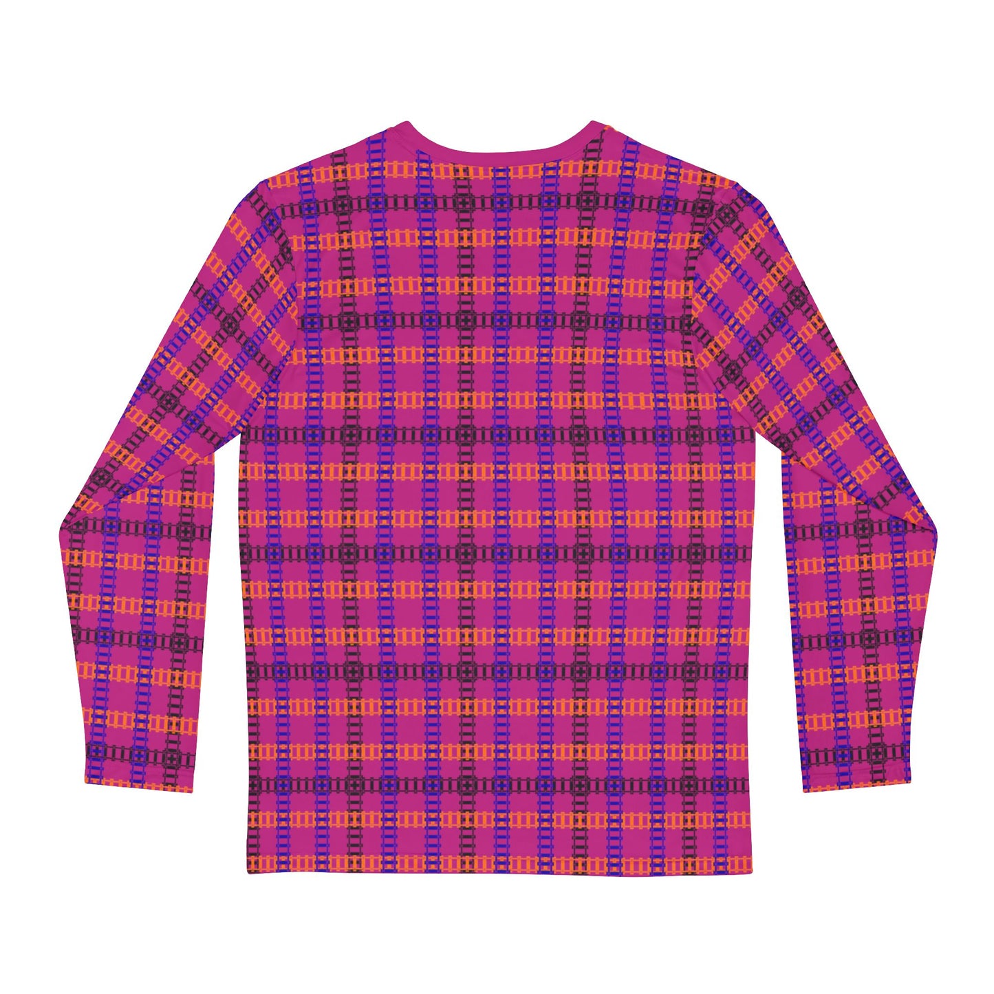 Vibrant Plaid Mens Long Sleeve Shirt Cozy Outfit Casual Wear Stylish Layering Perfect for Fall and Winter Train Tracks Pink