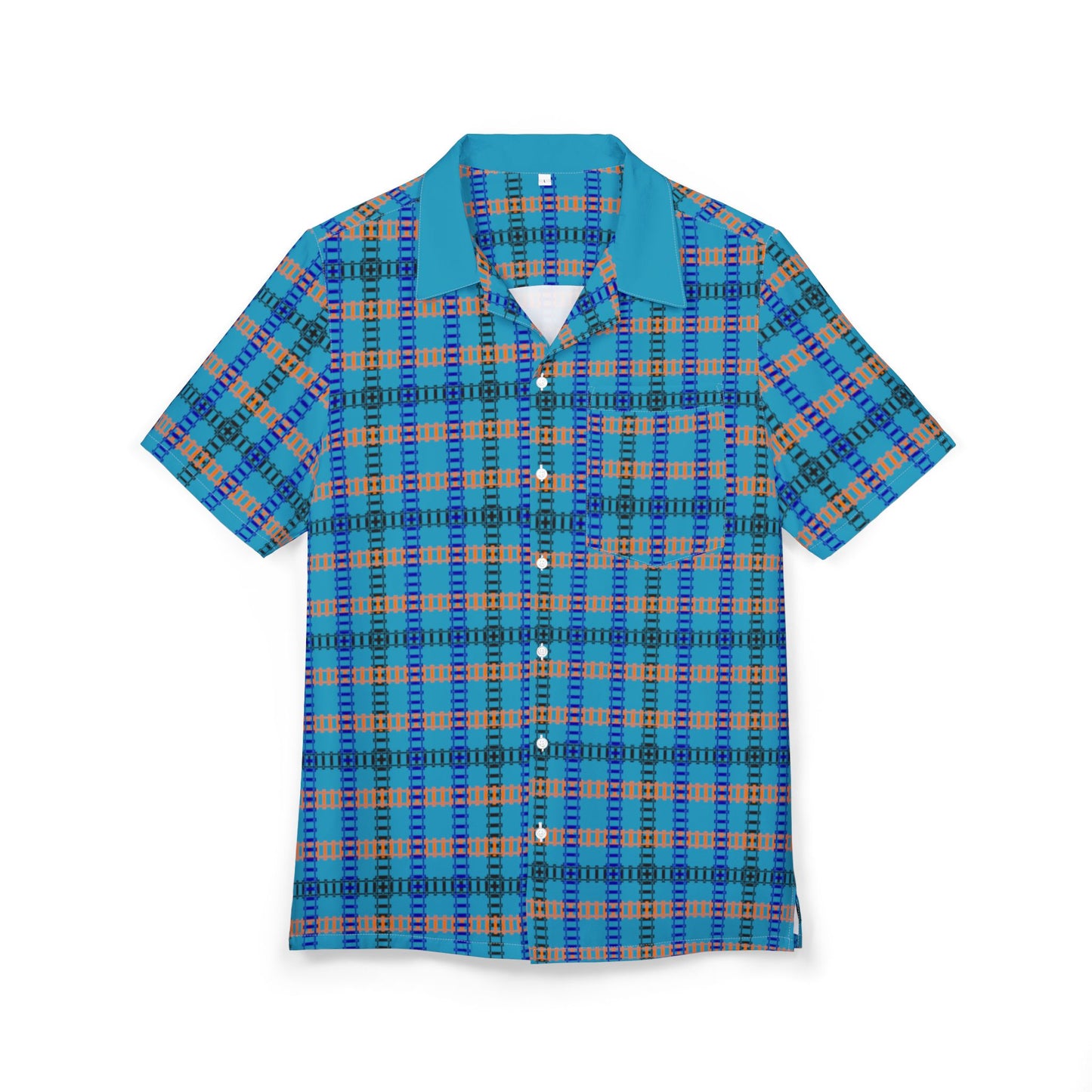 Vibrant Unisex Hawaiian Shirt Casual Summer Wear Vacation Outfit Beach Party Attire Gift for Him/Her Train Tracks Turquoise