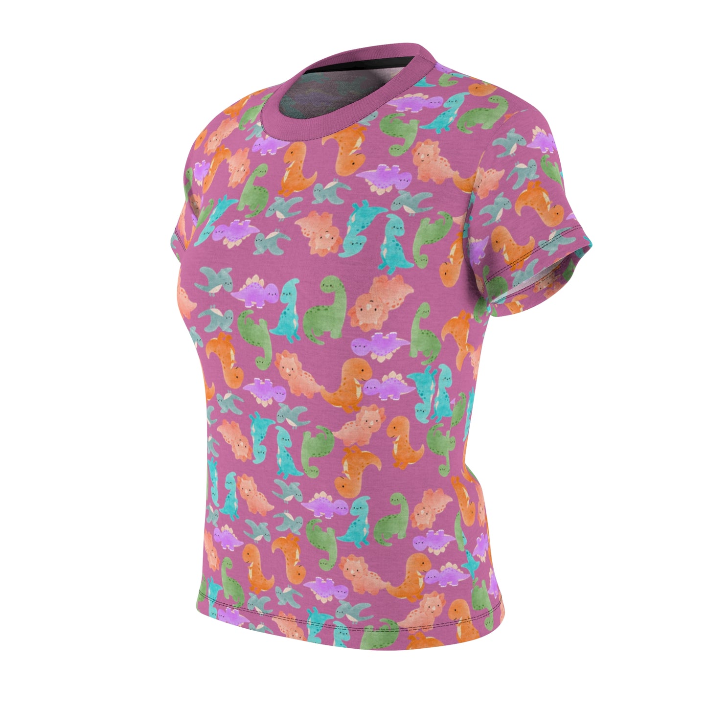 Colorful Dino Womens Tee Cute Summer Top Vibrant Casual Shirt Sea Animal Print Tee Gifts for Ocean Lovers Beachwear Rainbow Dinos Light Pink
