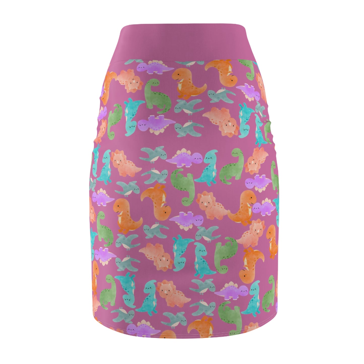 Whimsical Dino Pencil Skirt Fun Pencil Skirt for Summer Cute AOP Skirt for Women Vibrant Skirt for Parties Beachwear Rainbow Dinos Light Pink