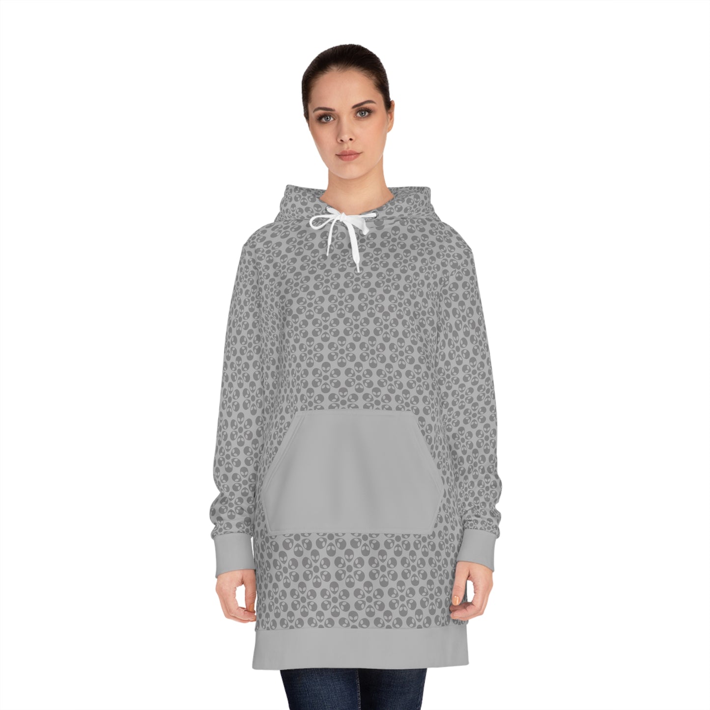 Womens Hoodie Dress Alien Flowers Light Grey