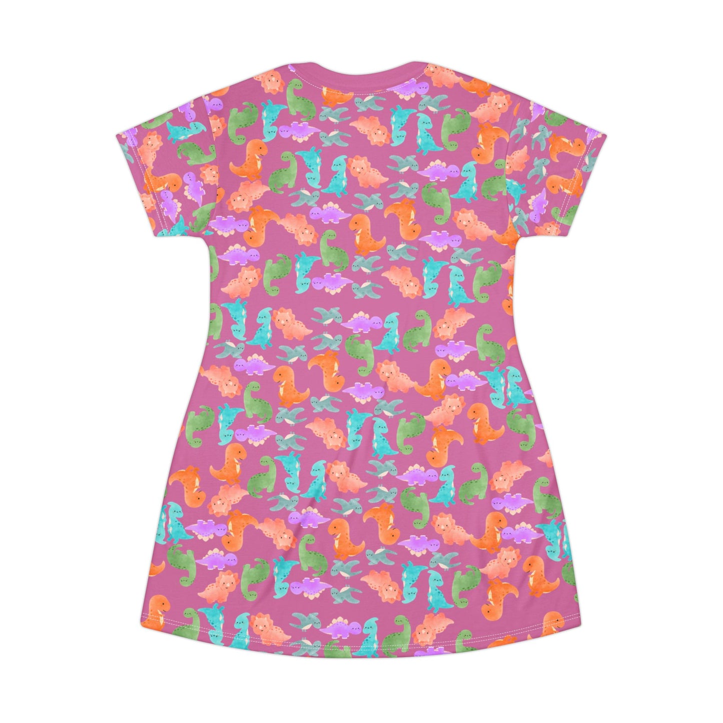 Colorful Dino TShirt Dress Beachwear Summer Dress Casual Outfit Gift for Her Sea Life Fashion Rainbow Dinos Light Pink