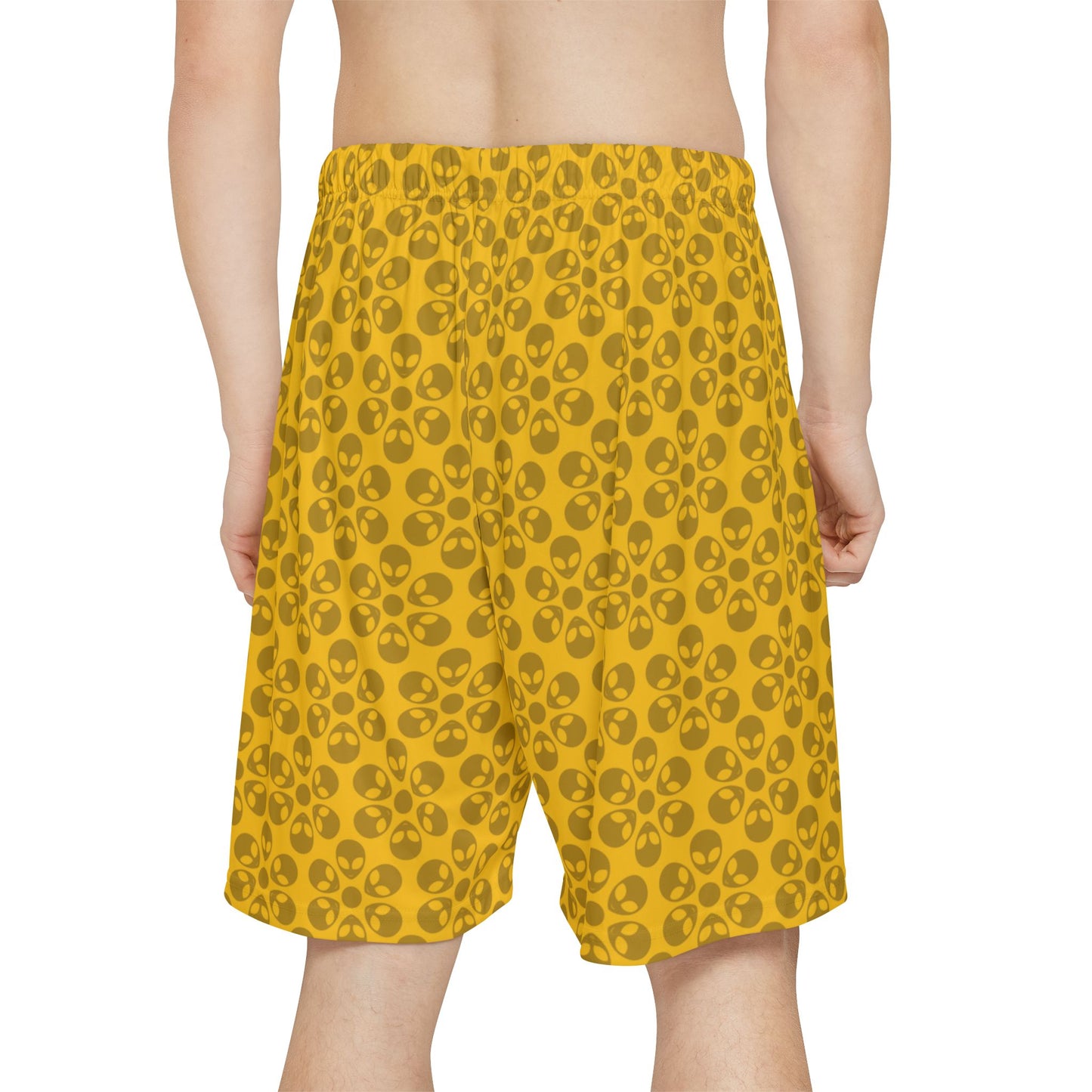 Men’s Skull Pattern Sports Shorts Casual Athletic Wear Summer Beach Shorts Workout Gear Fitness Shorts Gift for Athletes Alien Flowers Yellow