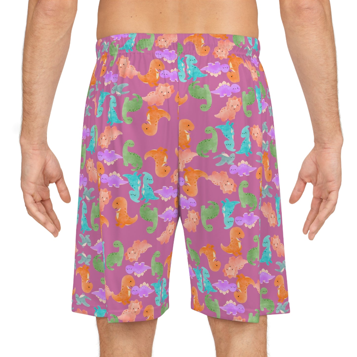 Whimsical Dinosaur Basketball Shorts Fun Playwear Summer Sports Kids Activewear Unique Gifts Playful Outfit Rainbow Dinos Light Pink