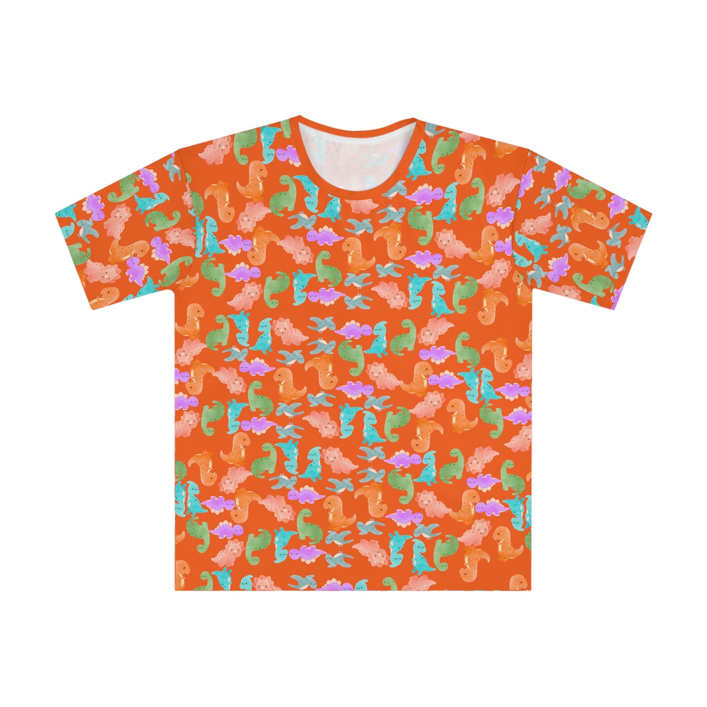 Whimsical Dino Mens Loose TShirt Beachwear Summer Shirt Gift Idea Casual Tee Rainbow Dinos Orange