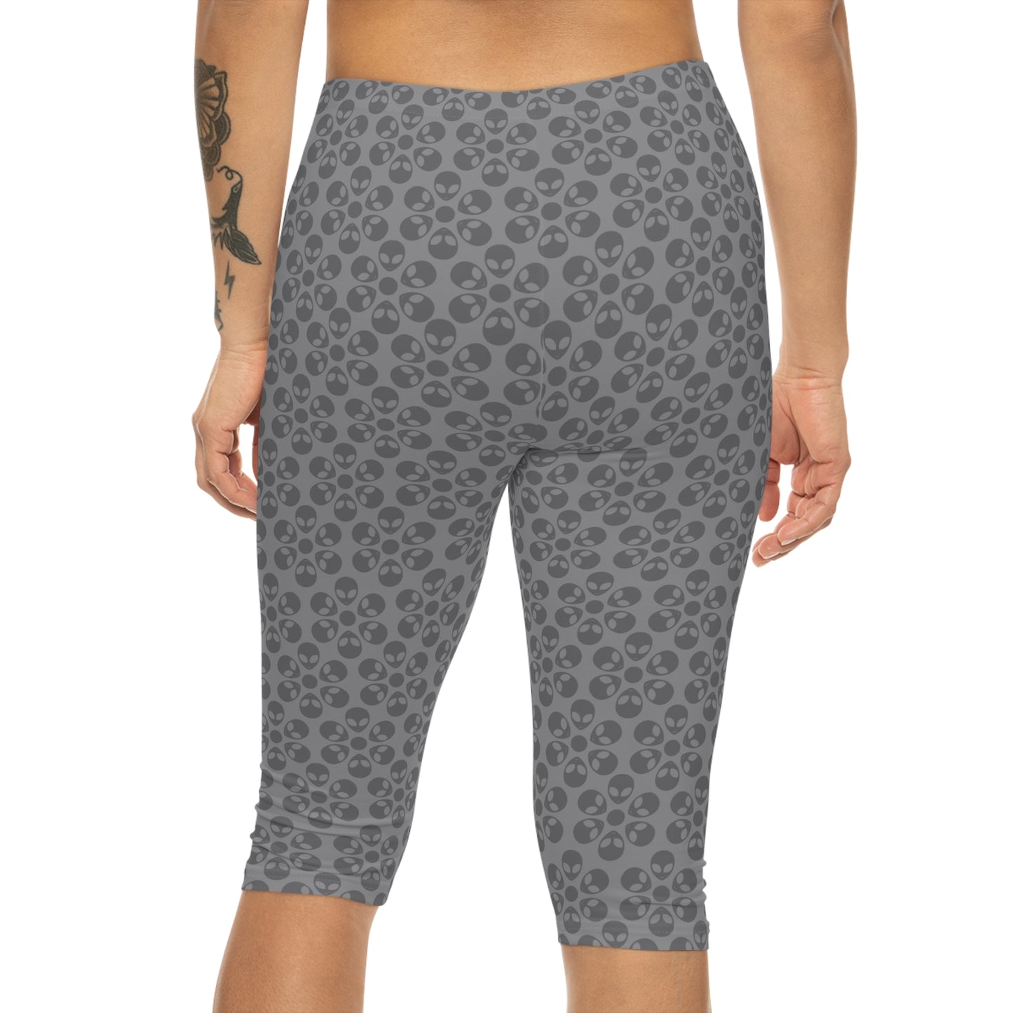 Women’s Capri Leggings Alien Flowers Grey